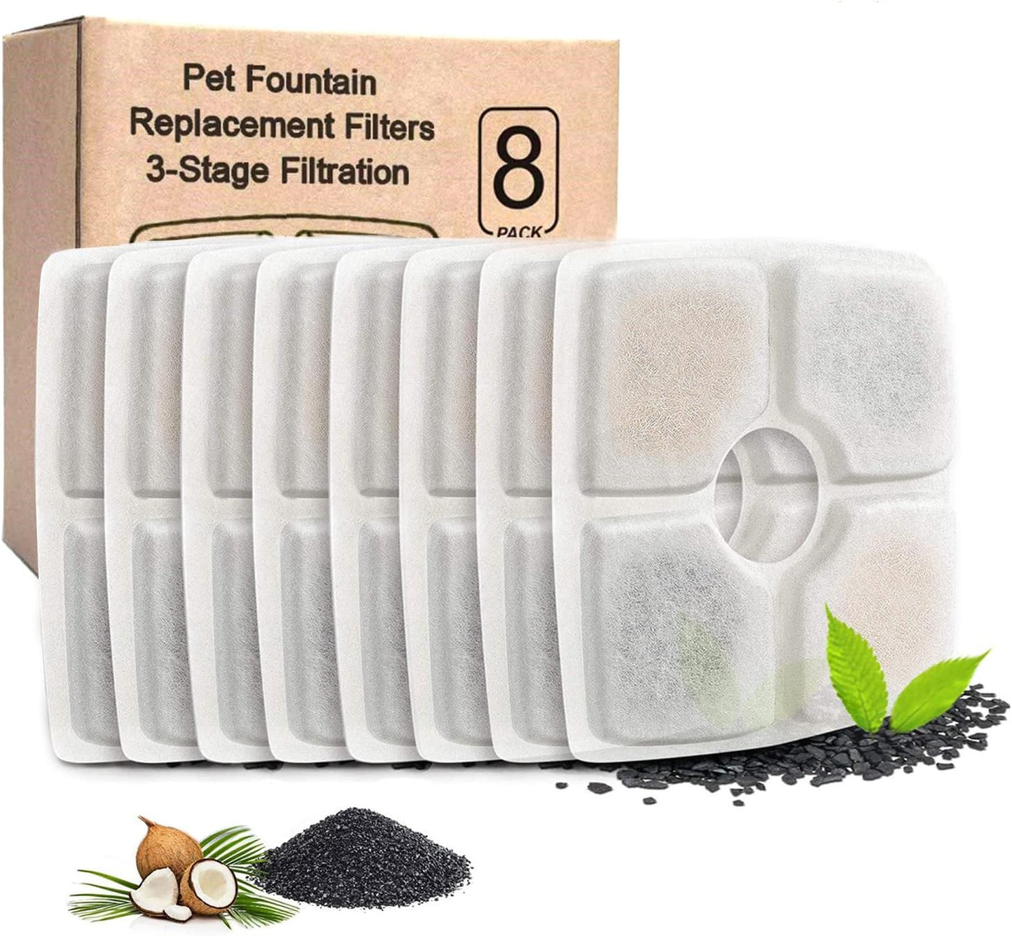 8-Pack Cat Water Fountain Filter, Pet Fountain Filters, Replacement Filters for 84Oz/2.5L Automatic Pet Fountain Cat Water Fountain Dog Water Dispenser