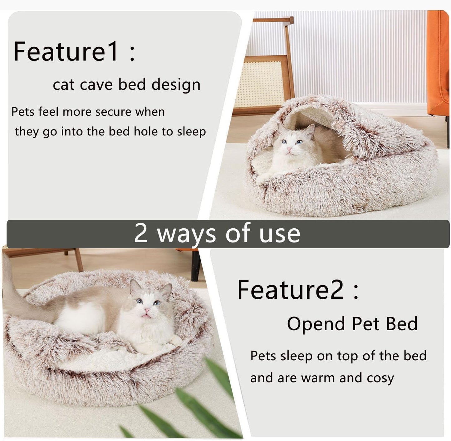 2-in-1 Round Cushion & Warm Pet House for Cats and Small Dogs