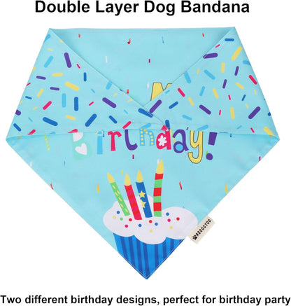 Dog Birthday Bandana Scarf and Dog Girl Boy Birthday Party Hat with Cute Dog Bow Tie Collar for Small Medium Dog Pet