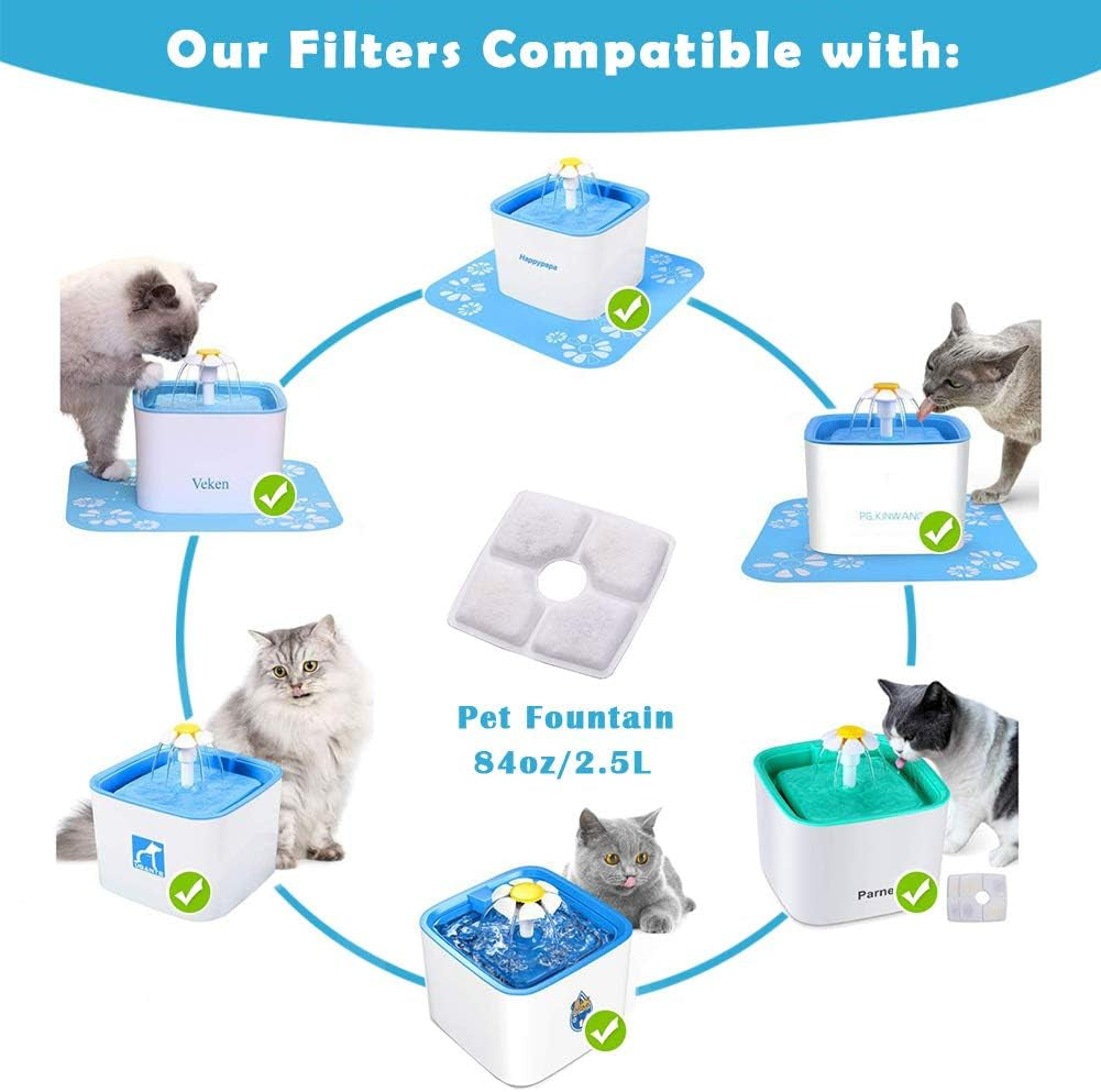 8-Pack Cat Water Fountain Filter, Pet Fountain Filters, Replacement Filters for 84Oz/2.5L Automatic Pet Fountain Cat Water Fountain Dog Water Dispenser