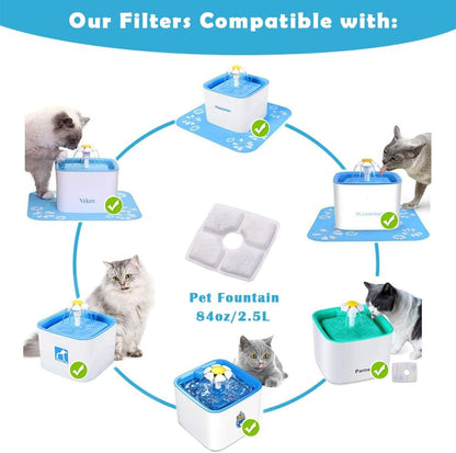 8-Pack Cat Water Fountain Filter, Pet Fountain Filters, Replacement Filters for 84Oz/2.5L Automatic Pet Fountain Cat Water Fountain Dog Water Dispenser